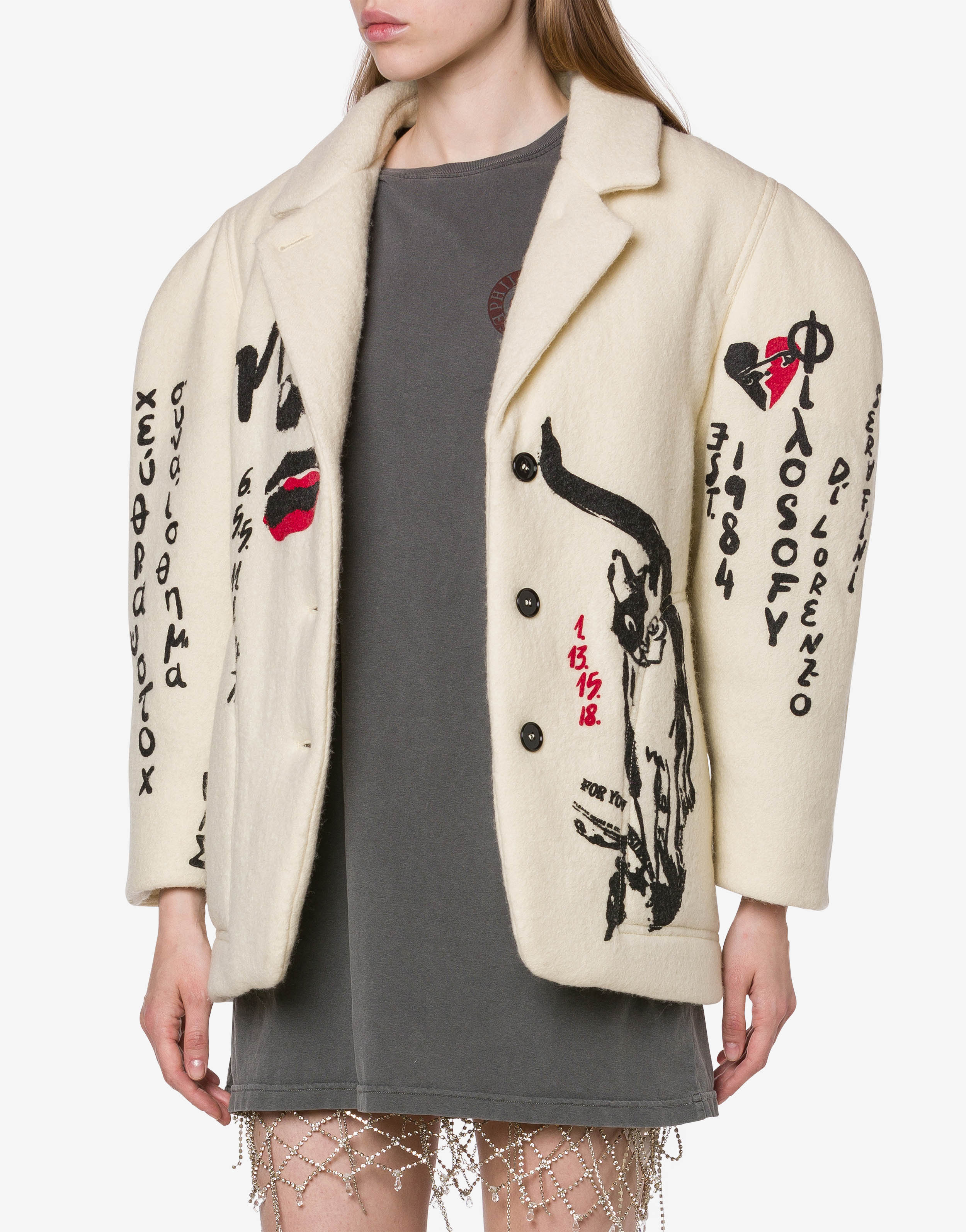 Boiled wool jacket with print