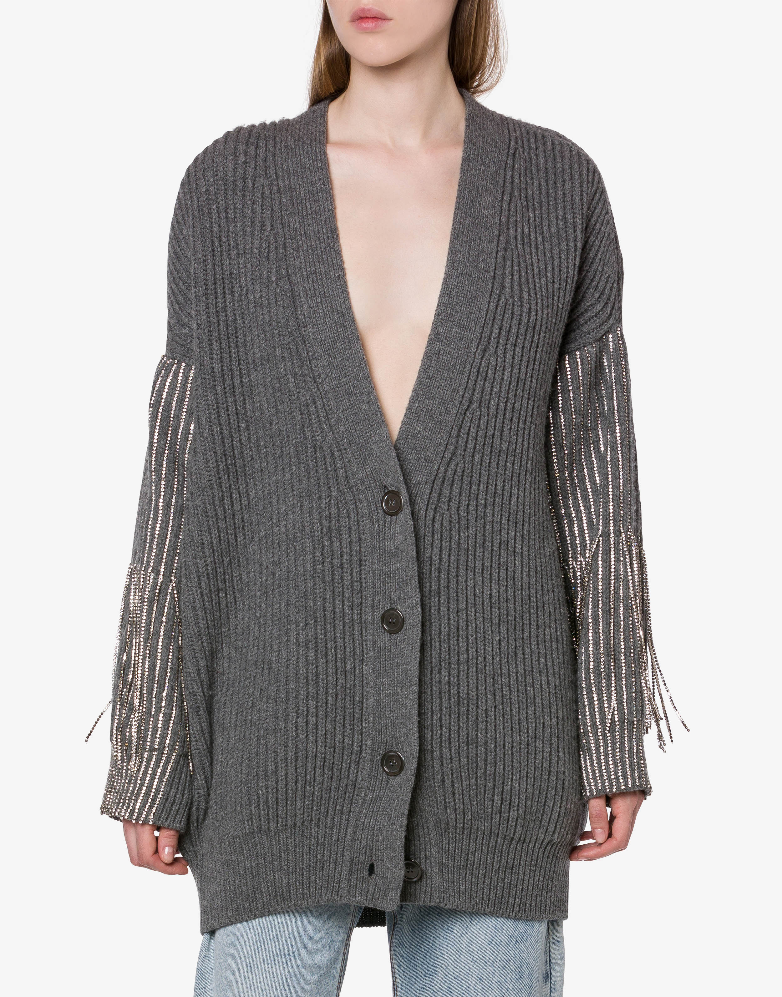 Oversized wool cardigan with rhinestones