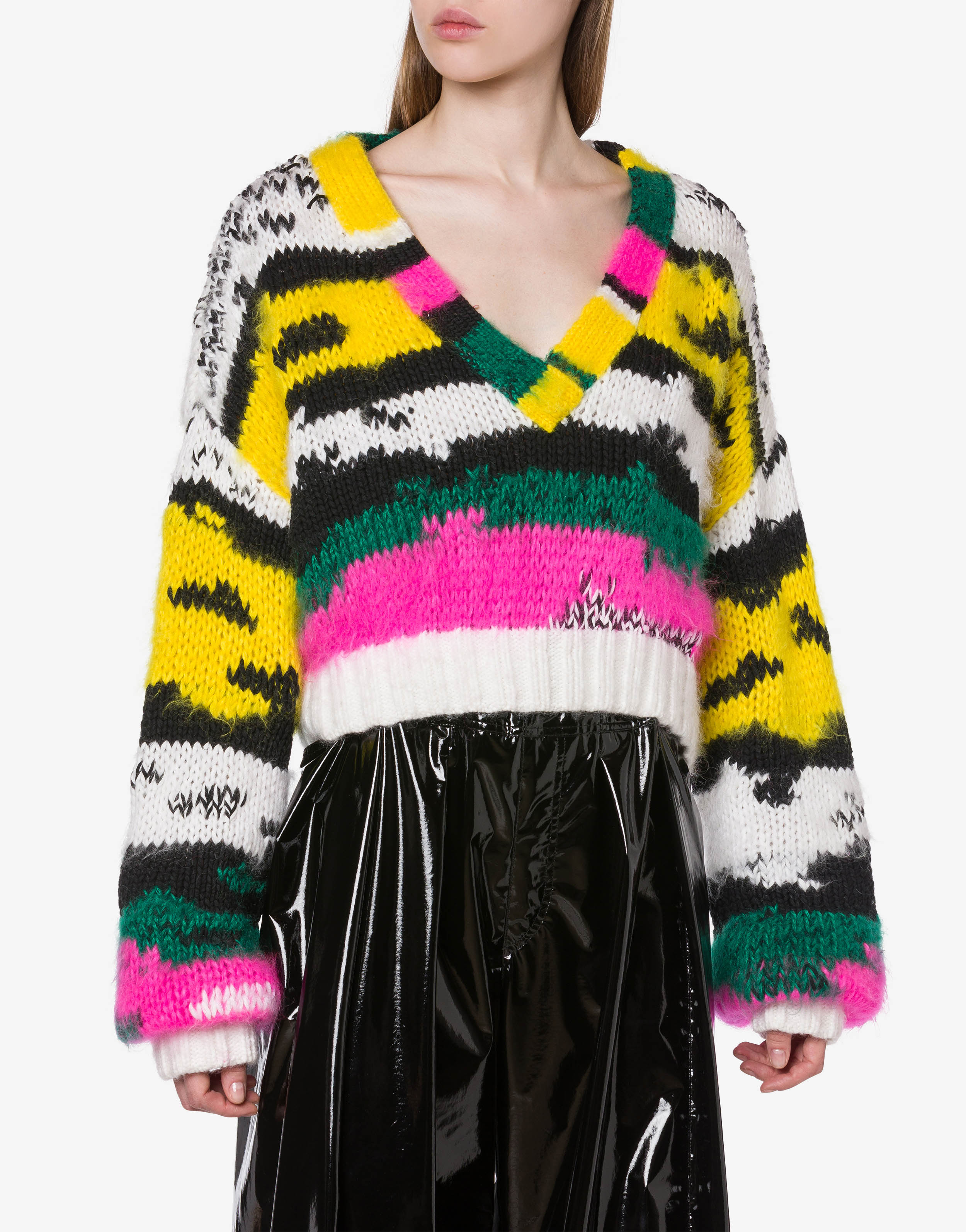 Multicoloured mohair cropped sweater