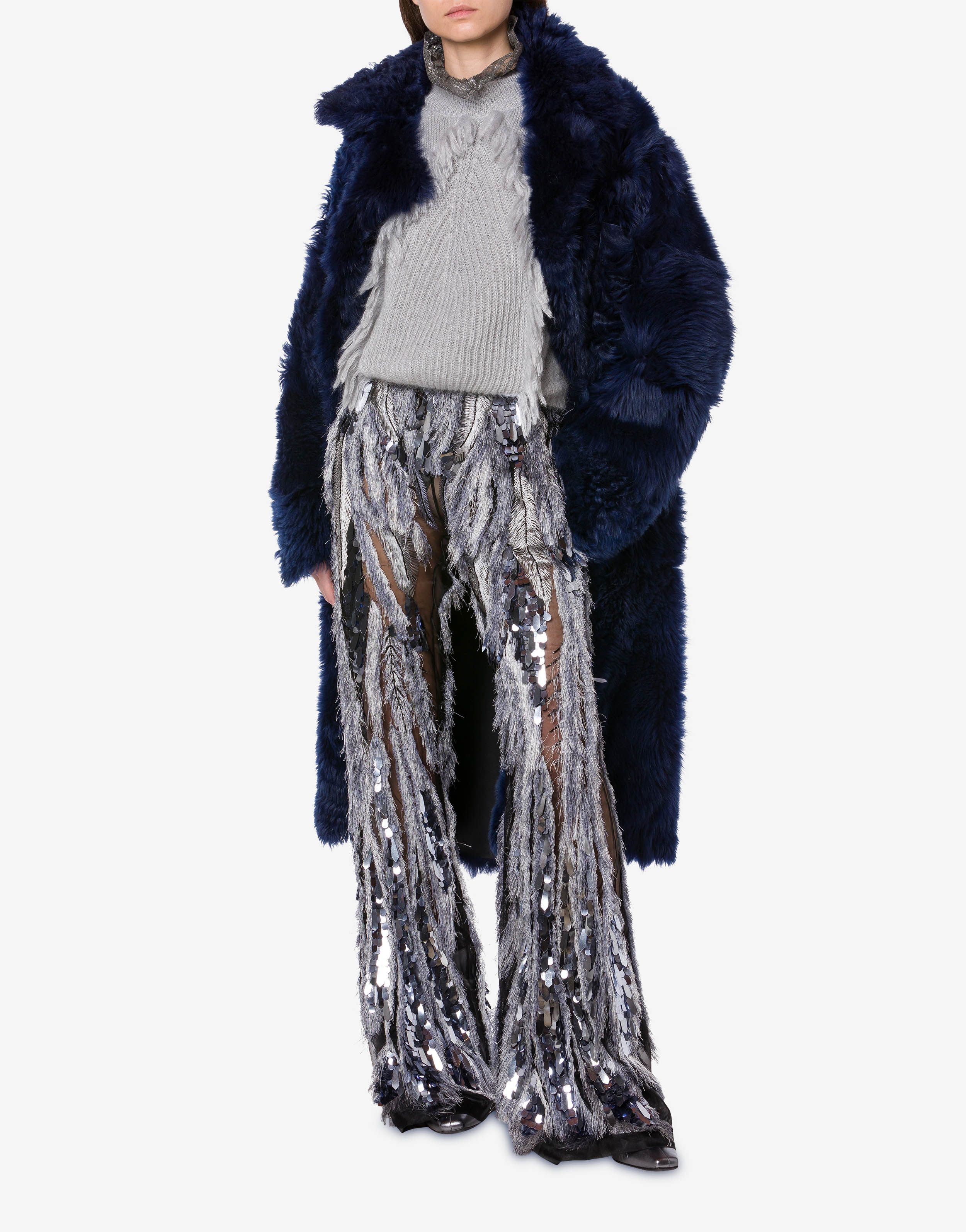 Embroidered trousers with fringes and sequins