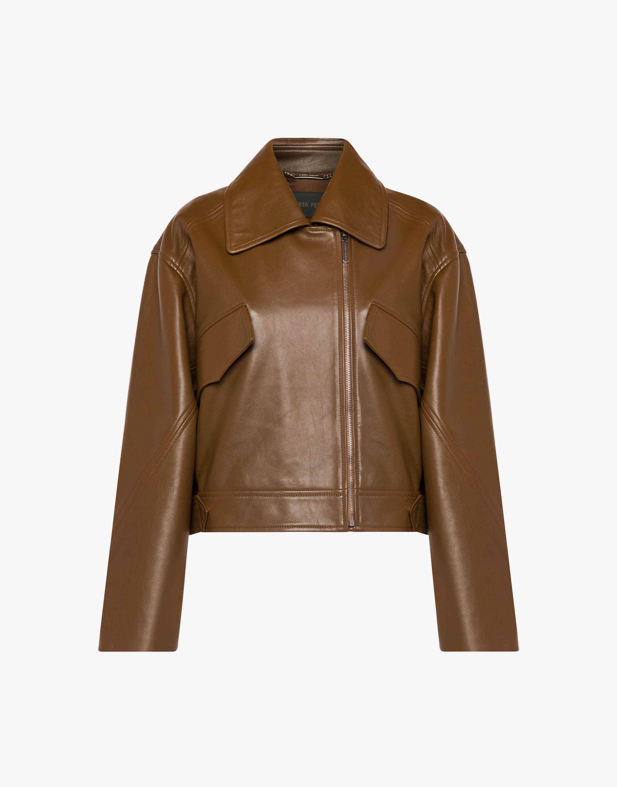 Nappa leather biker jacket with collar