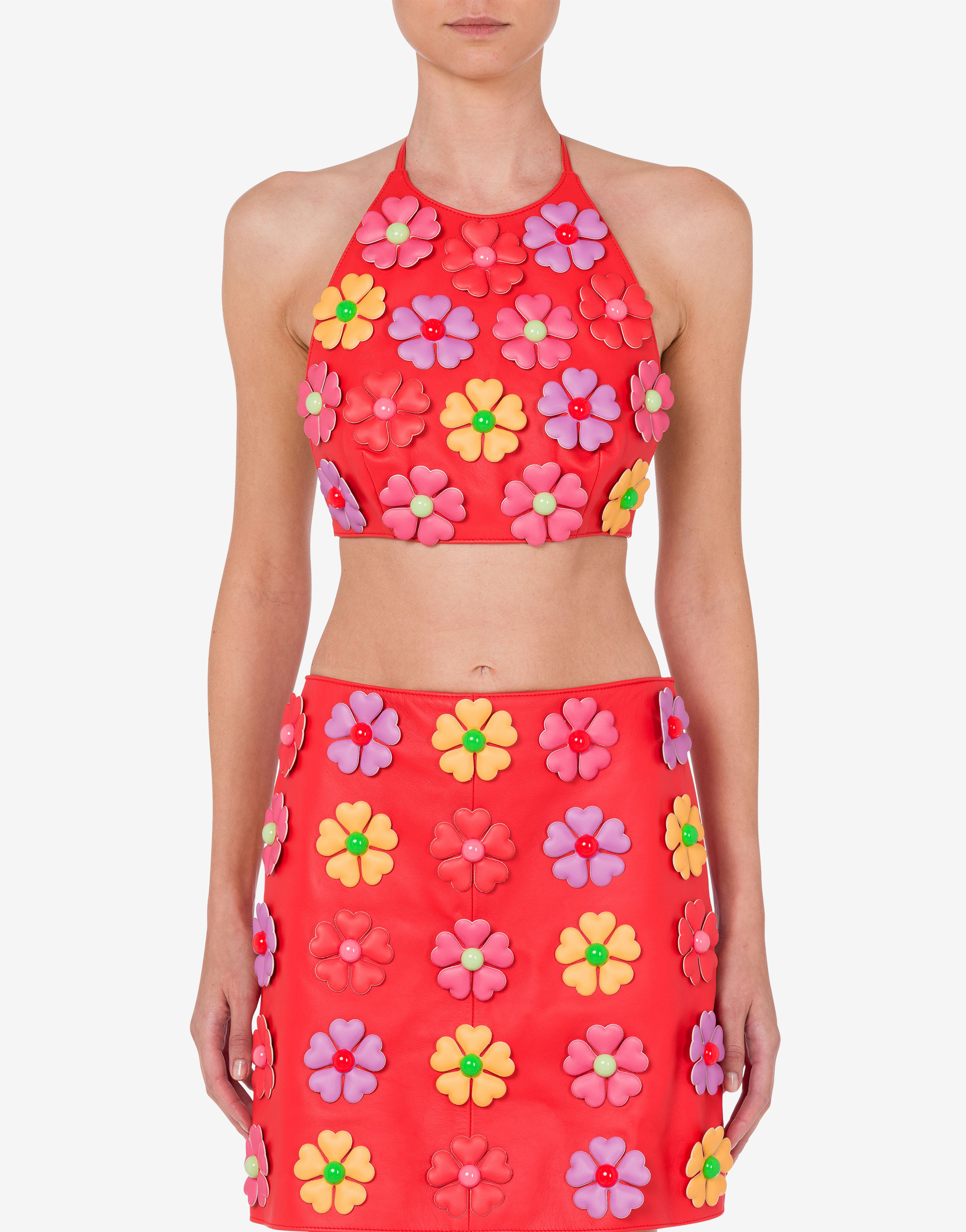 All-over Flowers nappa leather crop top