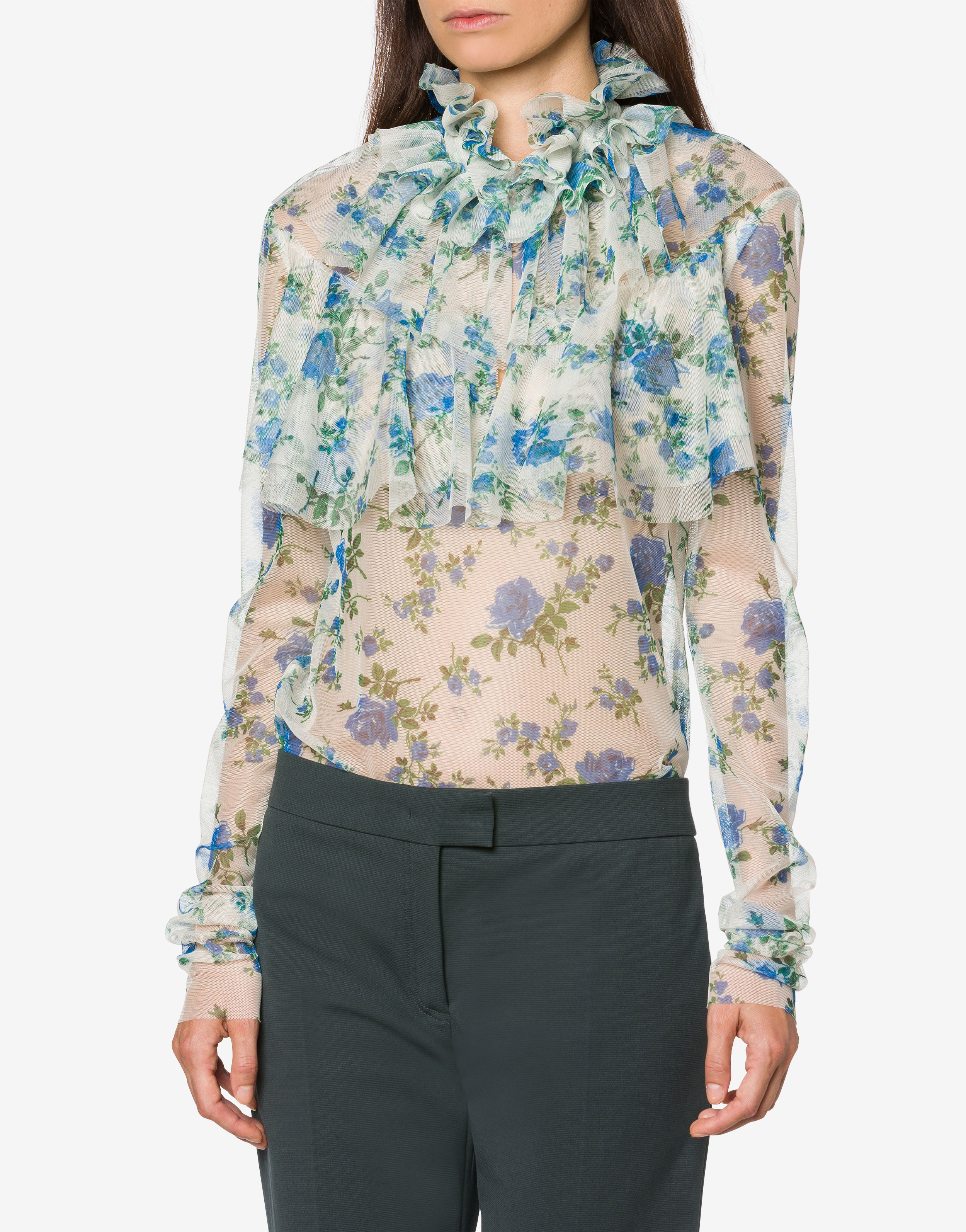 Tulle blouse with floral pattern