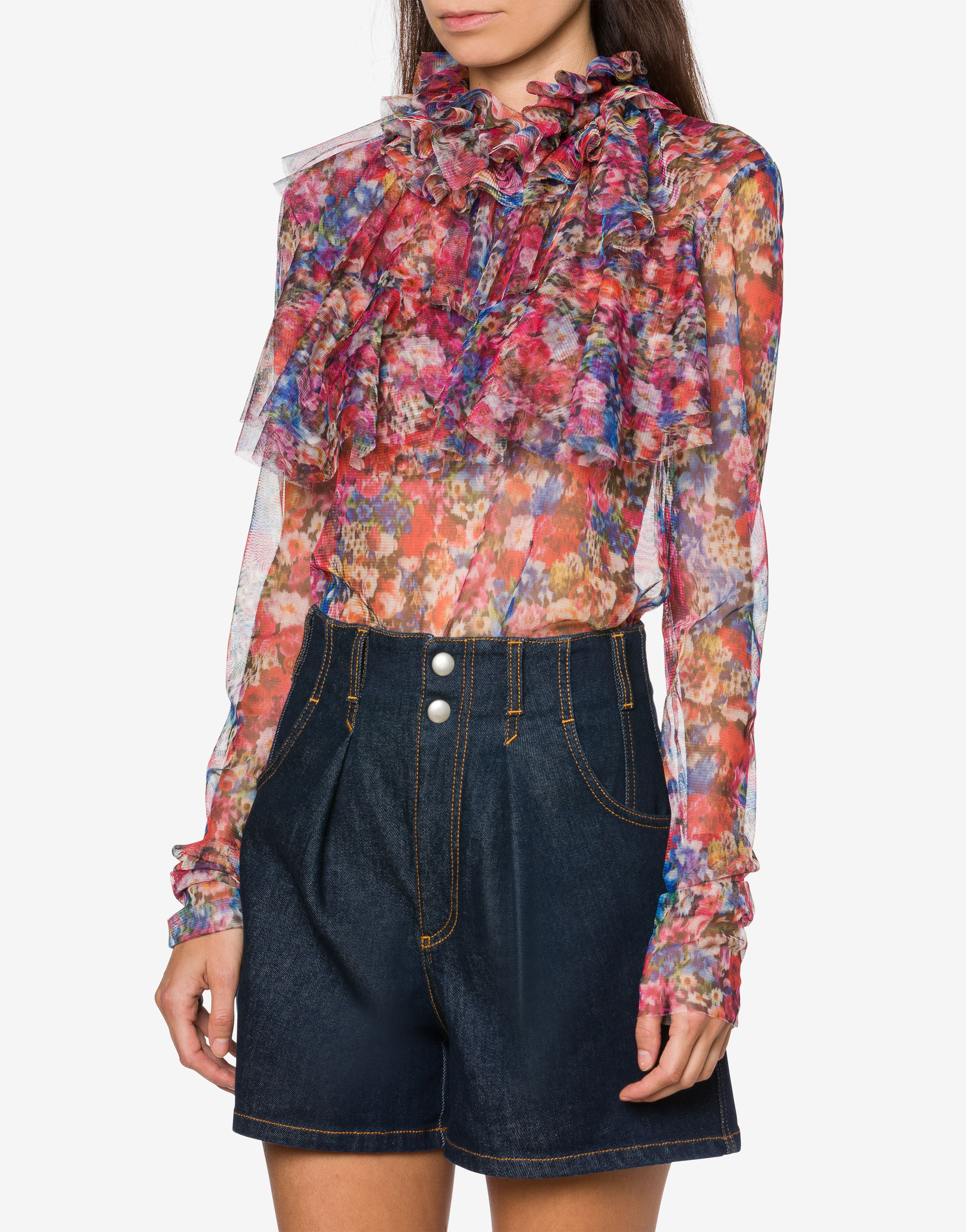 Tulle blouse with floral pattern